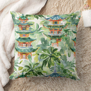 Asiatische Pagode in Verdant Landscape (11) Kissen