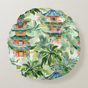 Asiatische Pagode in Verdant Landscape (11) Rundes Kissen