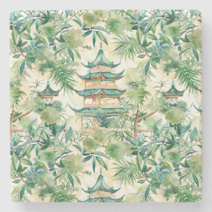 Asiatische Pagode in Verdant Landscape (12) Steinuntersetzer