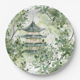 Asiatische Pagode in Verdant Landscape (13) Pappteller