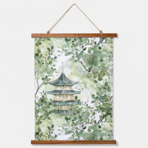 Asiatische Pagode in Verdant Landscape (13) Wandteppich Mit Holzrahmen