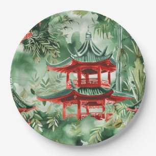 Asiatische Pagode in Verdant Landscape (14) Pappteller