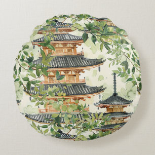Asiatische Pagode in Verdant Landscape (16) Rundes Kissen