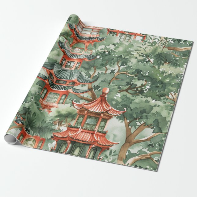 Asiatische Pagode in Verdant Landscape (17) Geschenkpapier (Ungerollt)