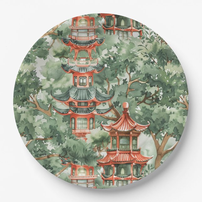 Asiatische Pagode in Verdant Landscape (17) Pappteller (Vorderseite)