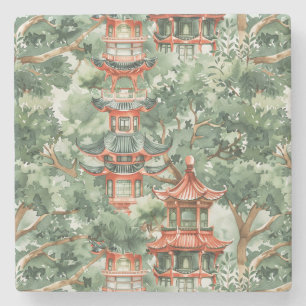 Asiatische Pagode in Verdant Landscape (17) Steinuntersetzer