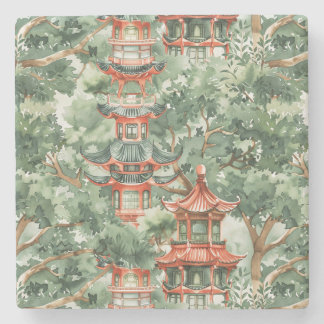 Asiatische Pagode in Verdant Landscape (17) Steinuntersetzer