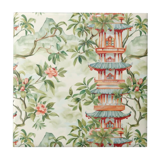 Asiatische Pagode in Verdant Landscape (1) Fliese (Vorderseite)