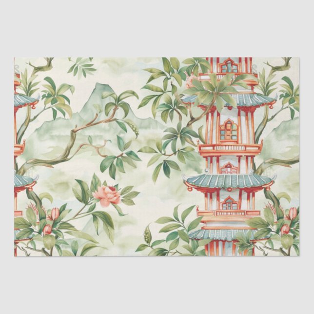 Asiatische Pagode in Verdant Landscape (1) Seidenpapier (Vorderseite)