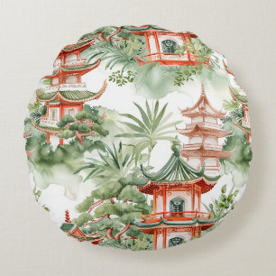 Asiatische Pagode in Verdant Landscape (3) Rundes Kissen