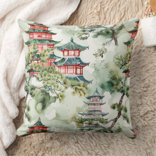Asiatische Pagode in Verdant Landscape (4) Kissen