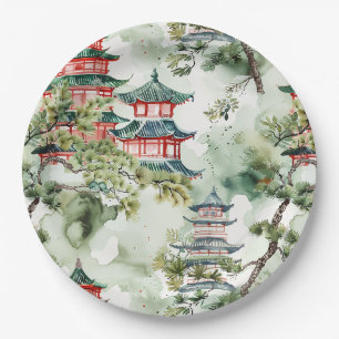 Asiatische Pagode in Verdant Landscape (4) Pappteller