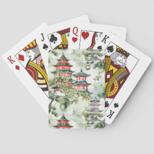 Asiatische Pagode in Verdant Landscape (4) Spielkarten