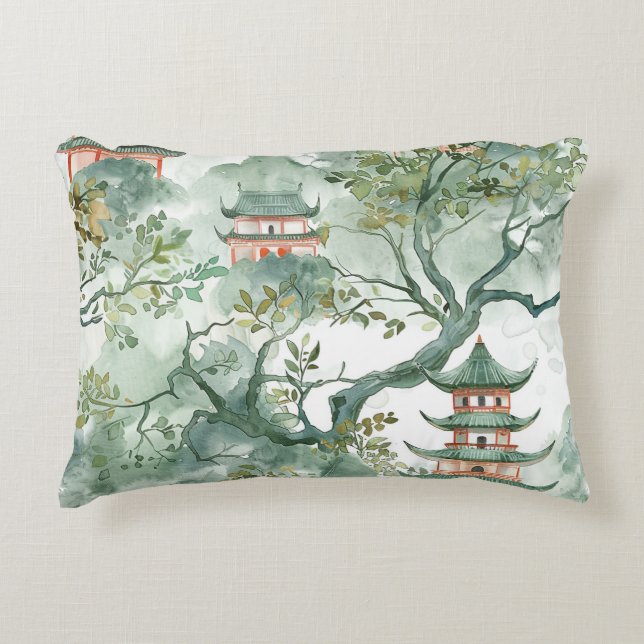 Asiatische Pagode in Verdant Landscape (5) Dekokissen (Vorderseite)