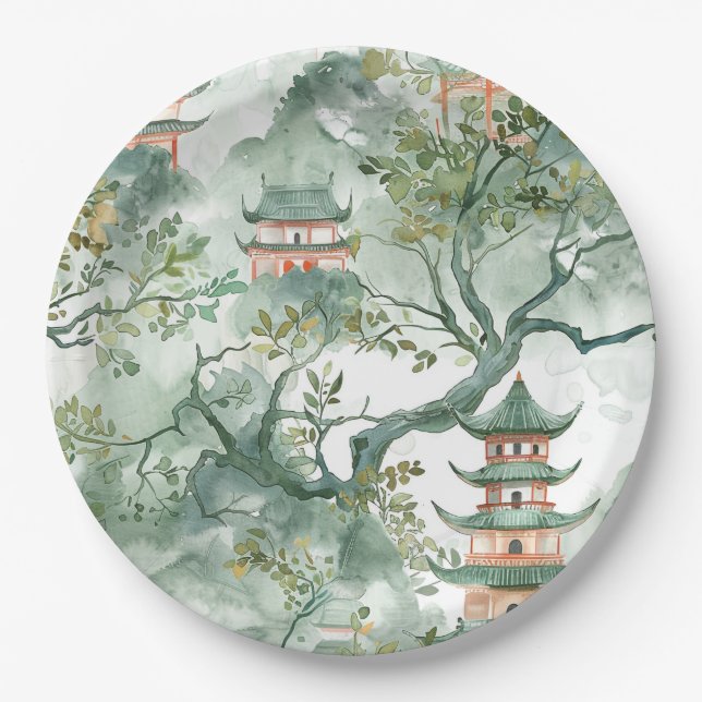 Asiatische Pagode in Verdant Landscape (5) Pappteller (Vorderseite)
