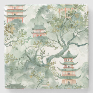 Asiatische Pagode in Verdant Landscape (5) Steinuntersetzer