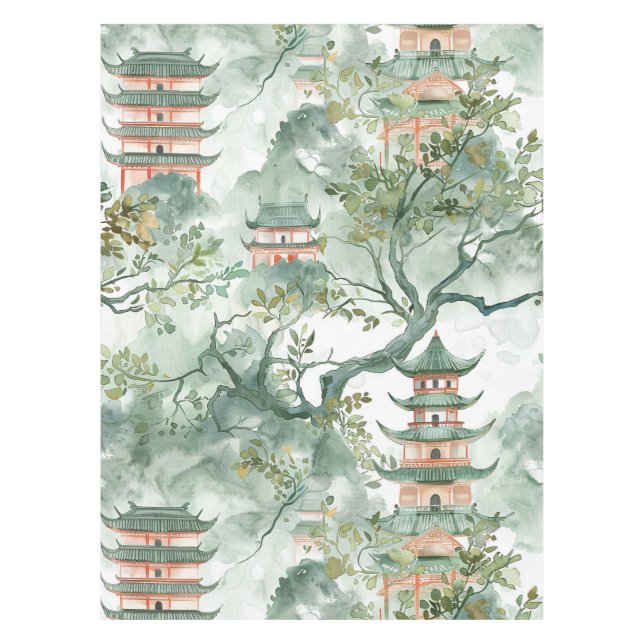 Asiatische Pagode in Verdant Landscape (5) Tischdecke (Vorderseite)