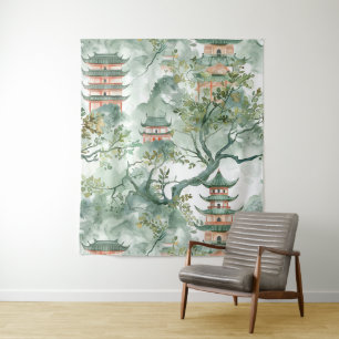 Asiatische Pagode in Verdant Landscape (5) Wandteppich