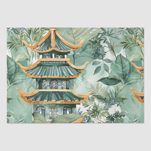 Asiatische Pagode in Verdant Landscape (6) Seidenpapier (Vorderseite)