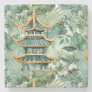 Asiatische Pagode in Verdant Landscape (6) Steinuntersetzer