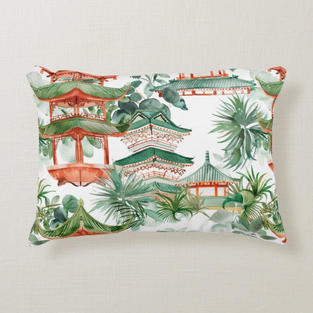 Asiatische Pagode in Verdant Landscape (7) Dekokissen (Vorderseite)