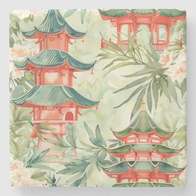 Asiatische Pagode in Verdant Landscape (8) Steinuntersetzer (Vorderseite)