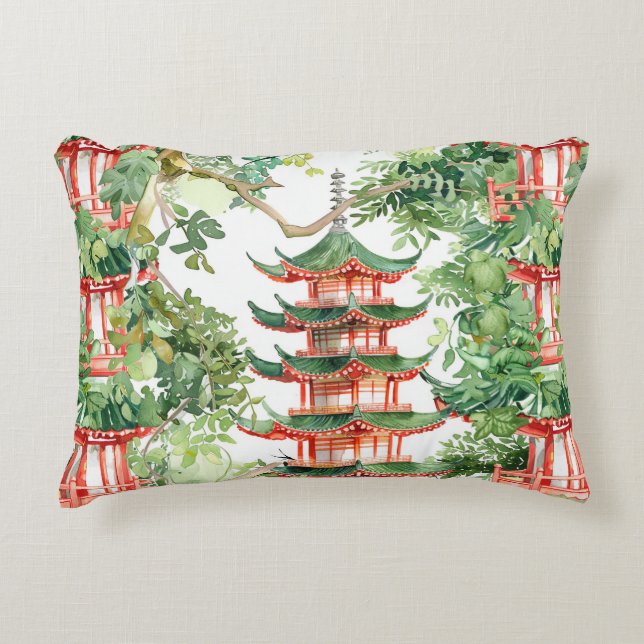 Asiatische Pagode in Verdant Landscape (9) Dekokissen (Vorderseite)