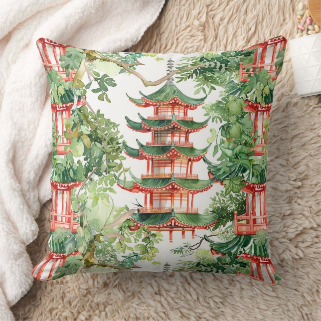 Asiatische Pagode in Verdant Landscape (9) Kissen (Decke)