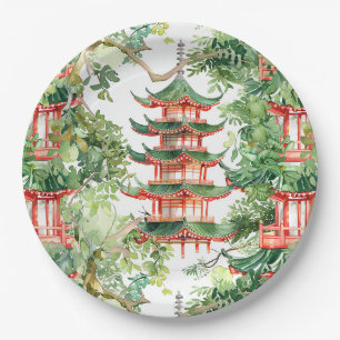 Asiatische Pagode in Verdant Landscape (9) Pappteller