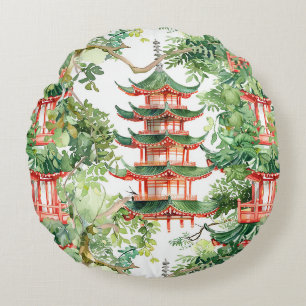 Asiatische Pagode in Verdant Landscape (9) Rundes Kissen