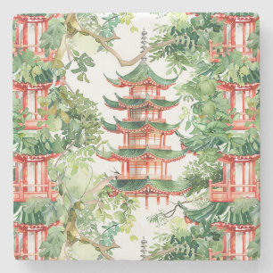 Asiatische Pagode in Verdant Landscape (9) Steinuntersetzer