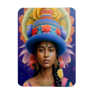 Asiatische Prinzessin mit großem blauen Hut Magnet