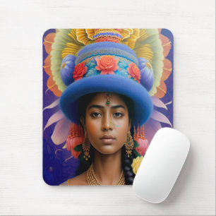 Asiatische Prinzessin mit großem blauen Hut Mousepad