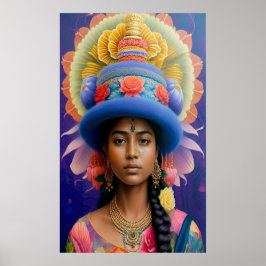 Asiatische Prinzessin mit großem blauen Hut Poster