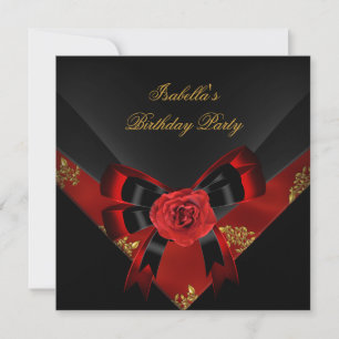 Asiatische Rote Rose Black Birthday Party Einladung