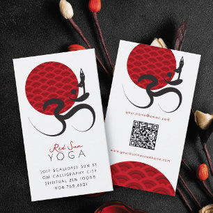 Asiatische Rote Sonne Yoga & Moderne Zen Kalligraf Visitenkarte