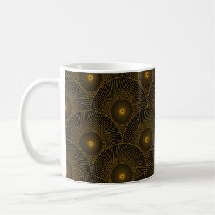 Asiatische Rundfedern nahtloses Muster in Goldblau Kaffeetasse