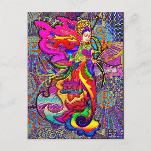 Asiatische Schmetterlingsfrau Postkarte (Vorderseite)