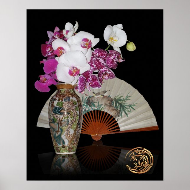 Asiatische Stillleben-Orchideen und bemalten Venti Poster (Vorne)
