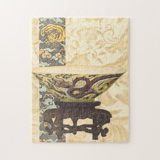 Asiatische Tapisserie mit Bowl- und Drachendesign (Vertikal)