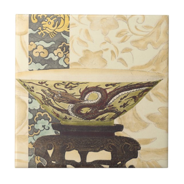 Asiatische Tapisserie mit Bowl- und Drachendesign Fliese (Vorderseite)
