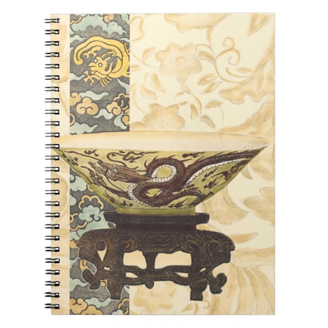 Asiatische Tapisserie mit Bowl- und Drachendesign Notizblock (Vorderseite)