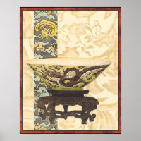 Asiatische Tapisserie mit Bowl- und Drachendesign