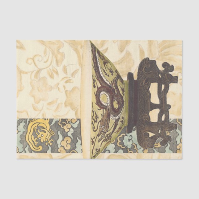 Asiatische Tapisserie mit Bowl- und Drachendesign Seidenpapier (Vorderseite)