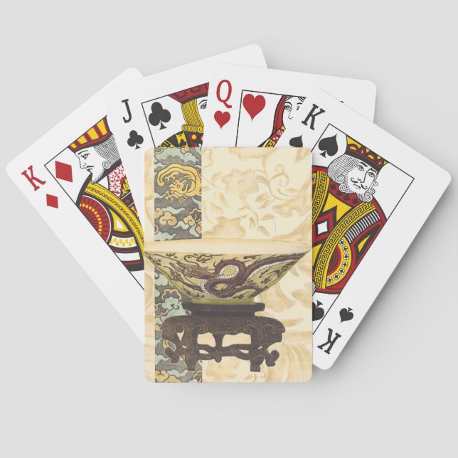 Asiatische Tapisserie mit Bowl- und Drachendesign Spielkarten (Rückseite)