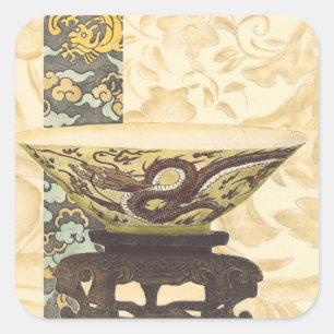 Asiatische Tapisserie mit Schüssel-und Quadratischer Aufkleber