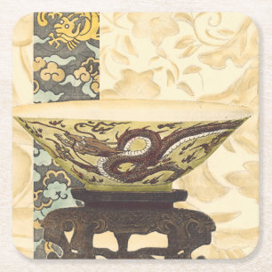Asiatische Tapisserie mit Schüssel-und Rechteckiger Pappuntersetzer