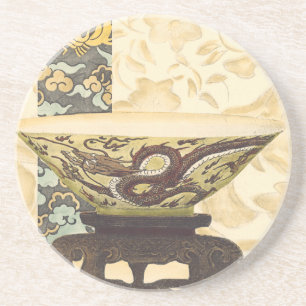 Asiatische Tapisserie mit Schüssel-und Sandstein Untersetzer