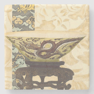 Asiatische Tapisserie mit Schüssel-und Steinuntersetzer