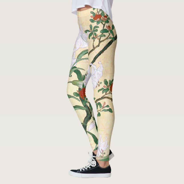 Asiatische weiße Lilien-Blumen ganz über Leggings (Links)